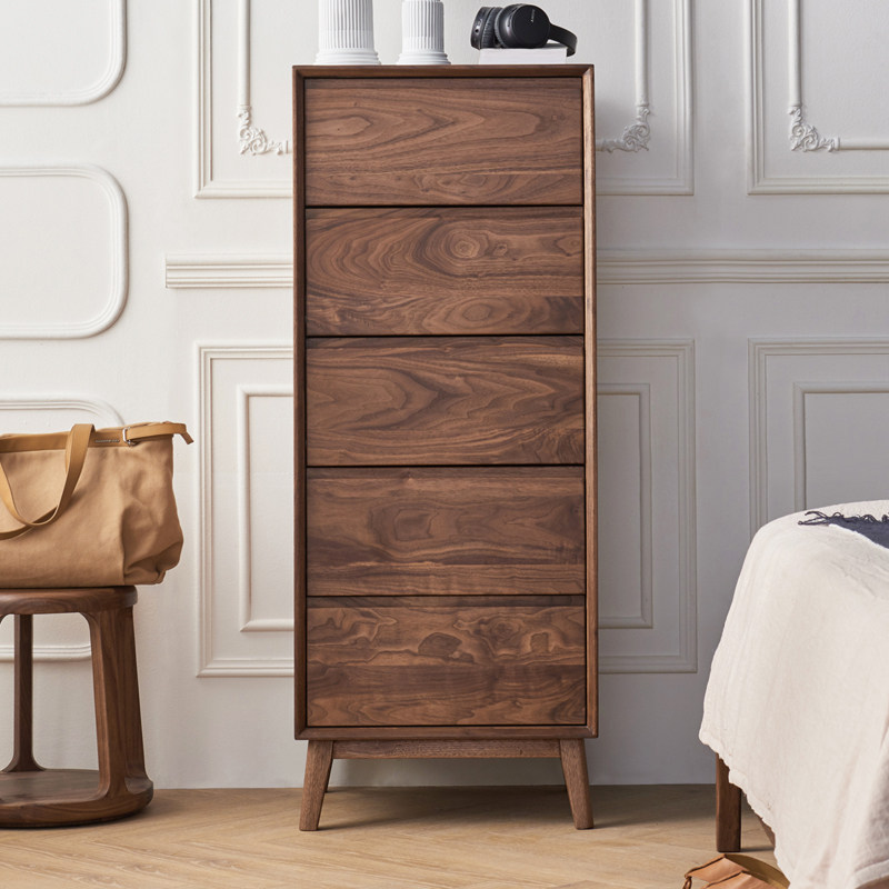 北美黑胡桃木斗柜实木客厅边柜卧室E收纳柜窄抽屉柜五斗橱置物柜,住宅家具,斗柜,淘宝优惠券,粉丝福利购,淘宝优惠卷