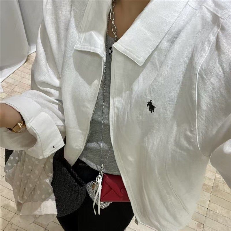 100%亚麻外套女春夏新款时尚翻领亚麻短宽松百搭休闲拉链夹克上衣