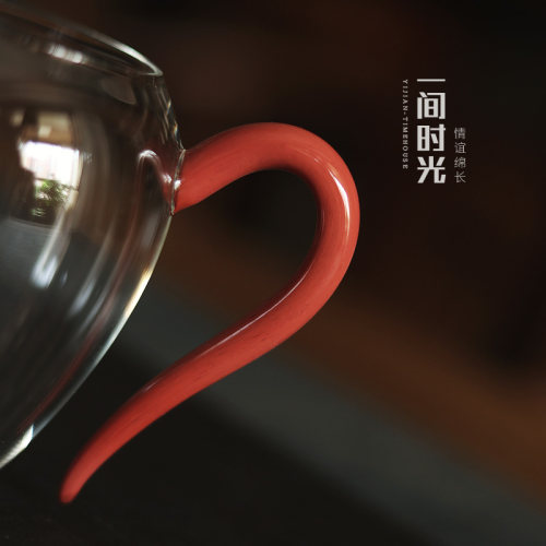 草堂玻璃公道杯汝红把手分茶器轻奢高透耐热公杯高端功夫茶具匀杯