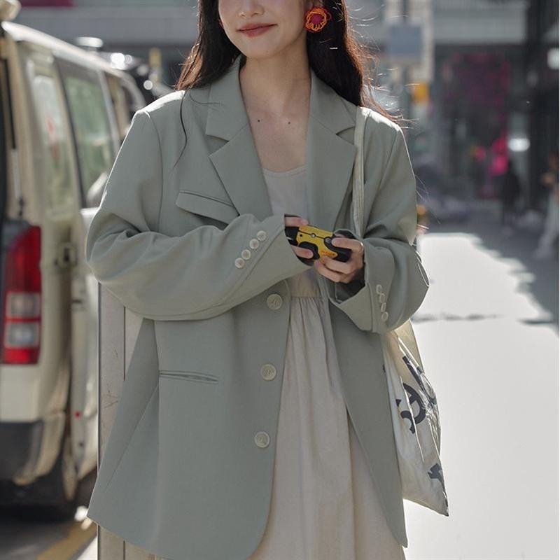 休闲西装外套女秋季小个子韩系设计感小众宽松慵懒风灰色西服图片