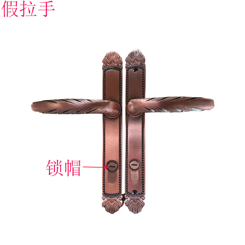 户外别墅庭院铝艺大门锁拉把手锌合金窄面锁具50管古铜色执手门锁图片
