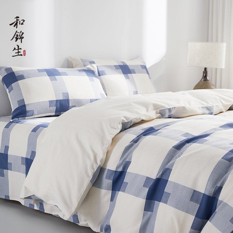 16支粗纱加f厚纯棉四件套全棉老粗布床上用品套件格纹格子质朴,床上用品,床品套件/四件套/多件套,淘宝优惠券,粉丝福利购,淘宝优惠卷