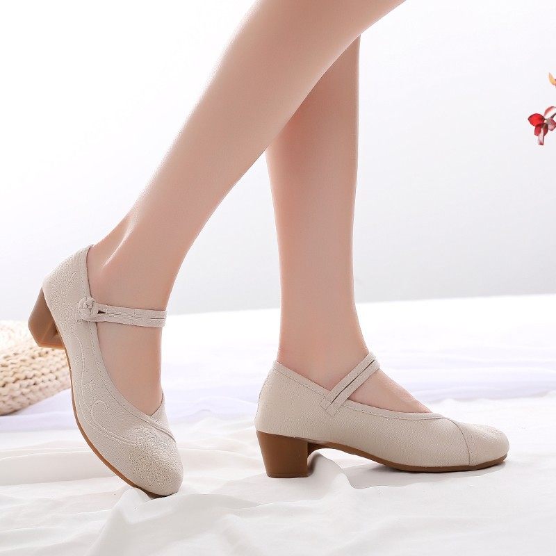 绣花鞋粗跟复古中国风刺绣女鞋旗袍的鞋茶艺师鞋子高跟中国风女鞋