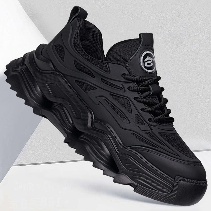 网鞋男夏季新款透气防臭牛皮男士百搭厚底轻便休闲运动老爹鞋子潮