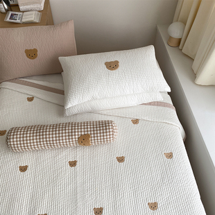 韩式毛巾绣绗缝被纯棉床盖t三件套全棉空调被夹棉加厚床单防尘隔