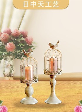 欧式鸟笼烛台铁艺摆件浪漫婚庆装饰道具美式复古烛台酒Z店餐厅摆