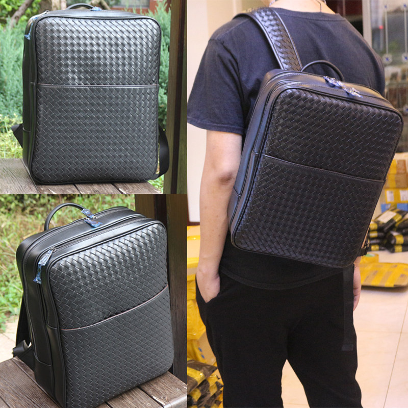 网红欧版男士真皮编织双肩包休闲商务背包潮牌男包旅行电脑背提包,箱包皮具/热销女包/男包,双肩背包,淘宝优惠券,粉丝福利购,淘宝优惠卷
