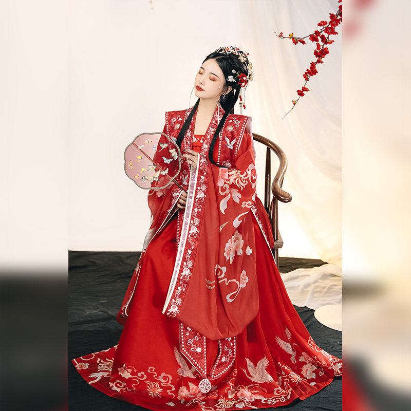 慕晴瑶【莲鹤语】汉服女款宋制齐腰襦裙重工刺绣中式凤冠霞帔婚服