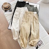 半松紧腰抽绳束脚裤 夏季 裤 廓形休闲长裤 女机能户外薄款 大口袋工装