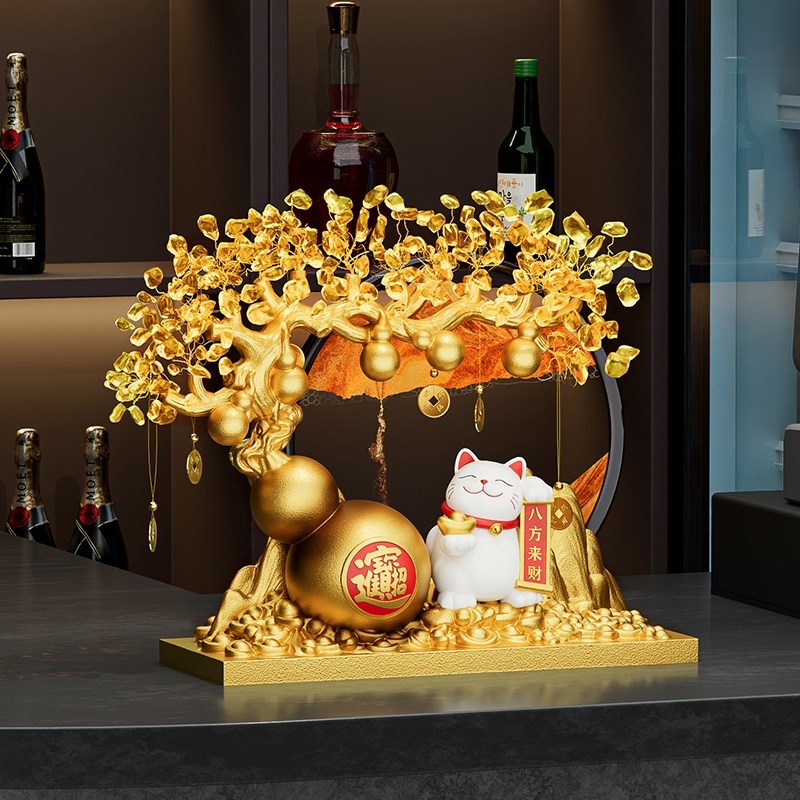 八方来财发财树j招财猫摆件店铺收银台奶茶店高档装饰品开业礼品
