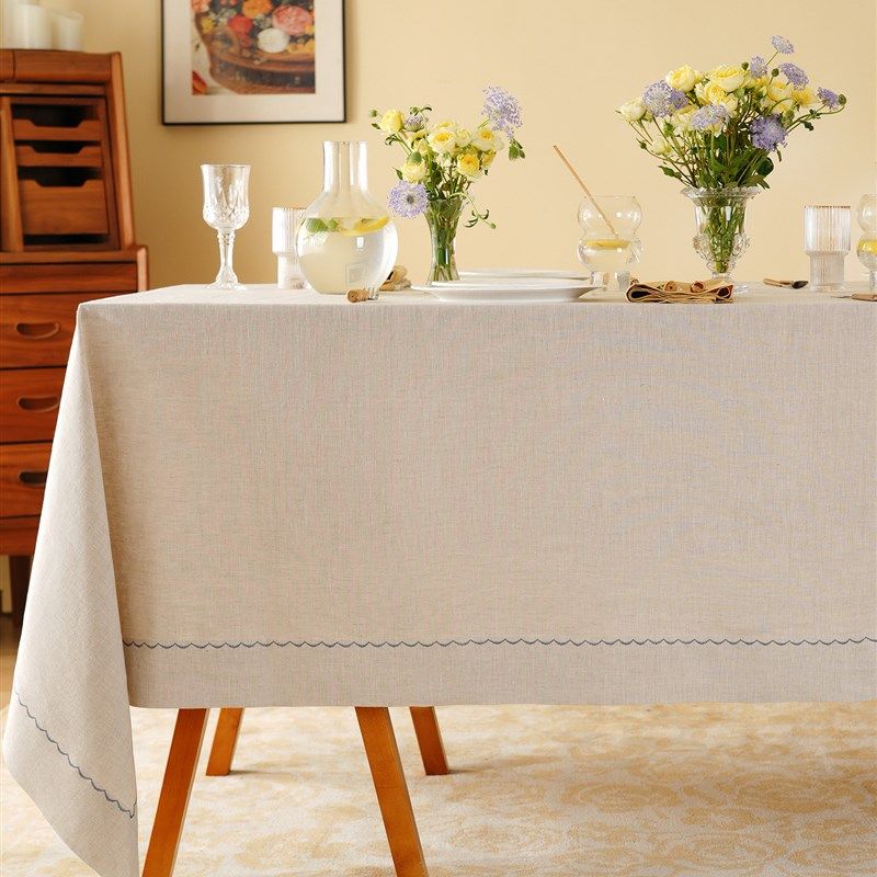 阳春小镇亚麻纯色方桌布餐桌餐厅轻奢高级感长方形覆古氛围感定制