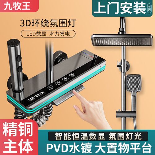 正品淋浴花洒全铜家用浴室恒温卫生间PVD水镀枪灰色冷热沐浴套装