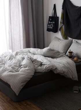 超柔软裸睡!针织天m竺棉四件套纯棉条纹床上用品被套床笠全棉套件