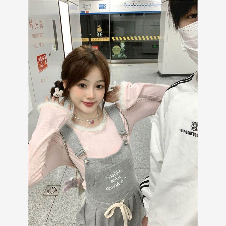 时尚甜美气质针织衫上衣秋季新款慵懒风修身显瘦背带裤两件套女装