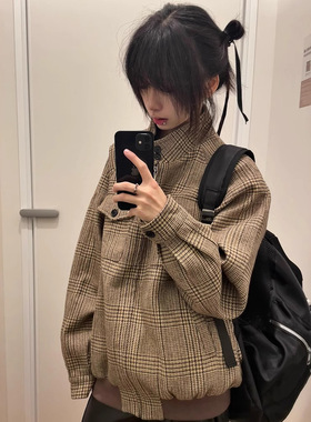 oclin千鸟格哈灵顿羊毛夹克男秋冬款高级感短款立领cleanfit外套