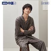 家居服条纹大码 2024年新款 可外穿套 秋季 B纯棉长袖 睡衣男士 春秋款