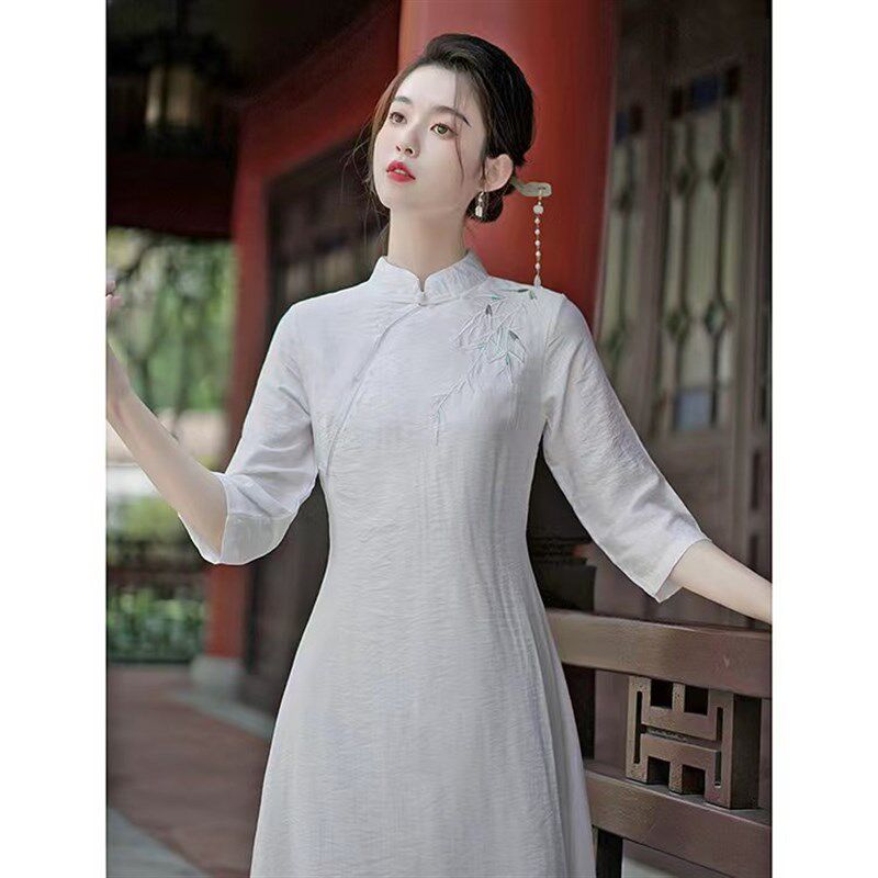 新款复古中国风中式茶服女小个子禅意改良版旗袍裙茶艺服装女夏装