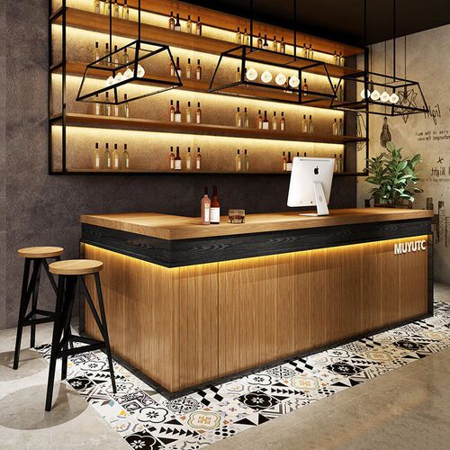 新中式超市奶茶店吧台收银台咖啡店原木色酒吧柜台前台接待台