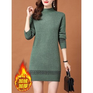 一体绒毛衣裙中长款女冬加厚内搭配大衣半高领打底衫时尚洋气保暖