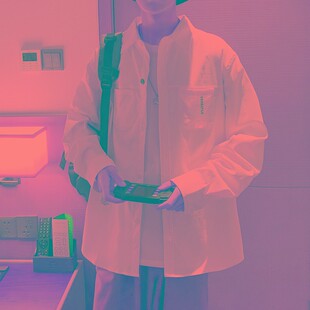 衬衫男士韩版潮流帅气工装衬衣2021秋季新款情侣长袖寸衫休闲外套