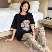 2024新款 家居服200斤 胖mm可外M穿国风中式 纯棉睡衣女夏季 宽松大码