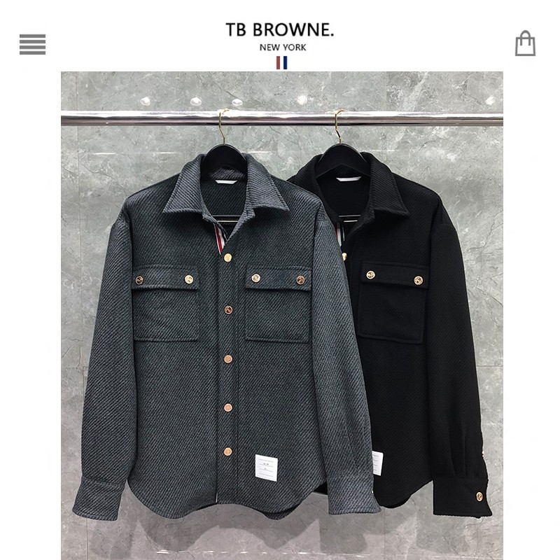 tb短款翻领毛呢夹克男春秋季潮流金扣风衣男士衬衫式呢子外套冬季