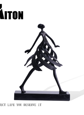现代极简轻c奢黑色金属人物雕塑摆件客厅玄关样板房售楼处软装饰