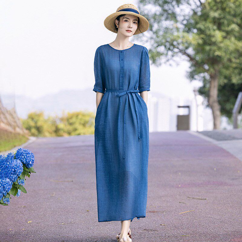 高端气质纯苎麻连衣裙春装2024新款女装洋气减龄棉麻复古裙子夏季