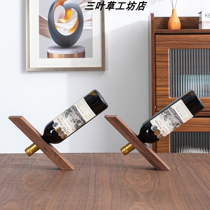 黑胡桃木红酒架日式平衡酒家创意摆件展示葡萄酒架收Y纳酒瓶子支