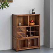 新中式 白蜡木博古架黑胡桃木多宝阁禅意收纳柜茶叶柜餐边柜储物柜
