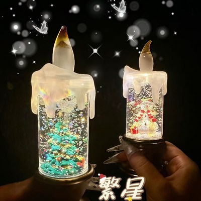 圣诞节装饰品桌面摆件树发光女朋A友飘雪夜灯水晶球创意礼物蜡烛