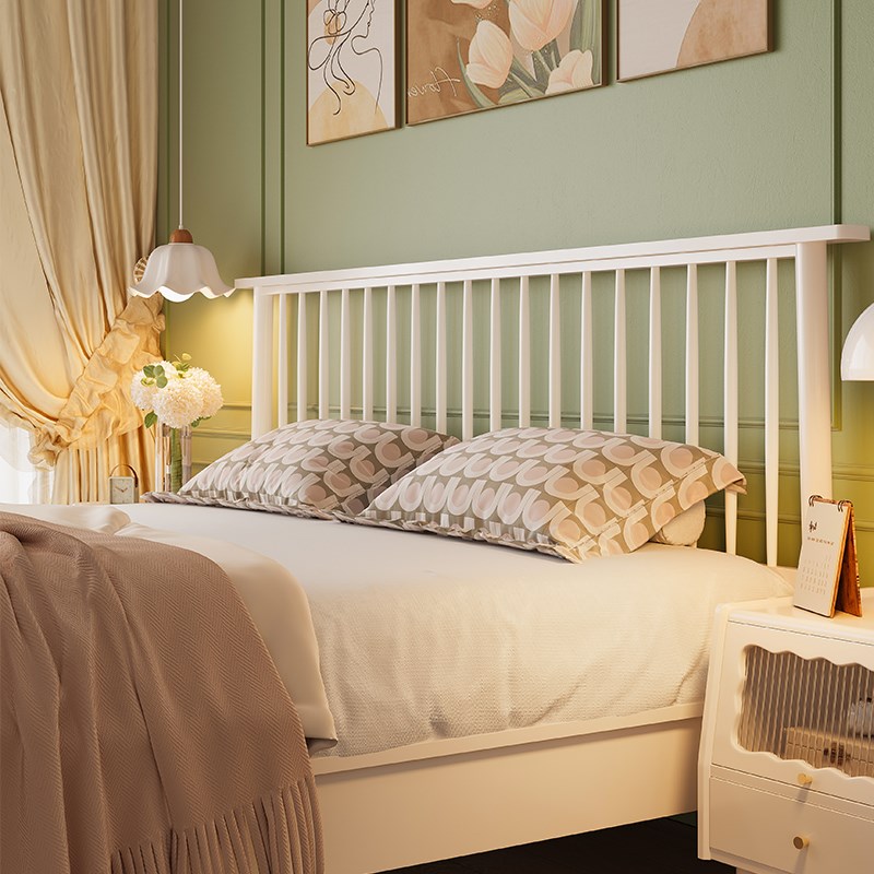 法式奶油风白色实木床1米8双w人床架女生卧室简约田园风1.5温莎床