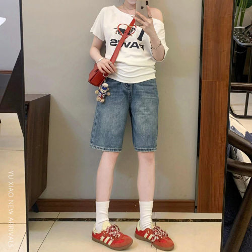 复古阔腿牛仔短裤女夏季