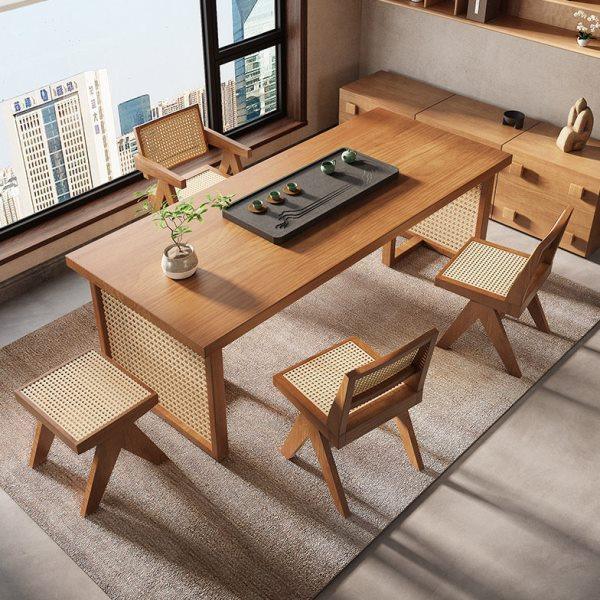 阳台茶桌椅组合家用轻奢原木茶桌办公室新中式藤编国潮大板茶台,住宅家具,家用茶台/茶桌,淘宝优惠券,粉丝福利购,淘宝优惠卷