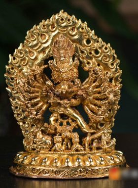 大威德金刚室内家居艺术摆件 尼泊尔手工5寸铜全鎏金摆件