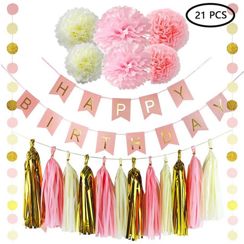 热卖纸花球派对装饰拉s花彩条会场地布置粉鱼尾烫金拉旗彩旗