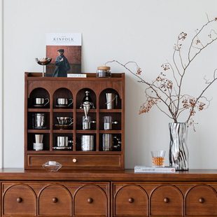 润家家居实木咖啡杯架置物柜桌面收纳架家用茶水台杯子储物展示架