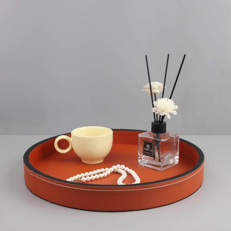 欧式轻奢高档皮革橘色几何圆形收纳托盘摆件客厅卧室玄关家居饰品,纺织面料/辅料/配套,纺织机械配件,淘宝优惠券,粉丝福利购,淘宝优惠卷