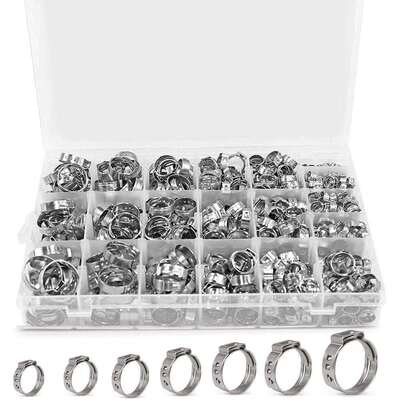 跨境 420PCS 盒装 20种尺寸304不锈钢单耳卡箍喉箍软管夹套件