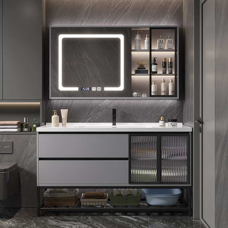 卫生间浴室柜陶瓷一体盆实木智能洗手洗脸台盆柜组合落地式洗漱台