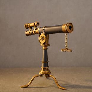 铁艺复古望远镜放映机样板房客厅玄关软装饰品摆件创意工艺品道具