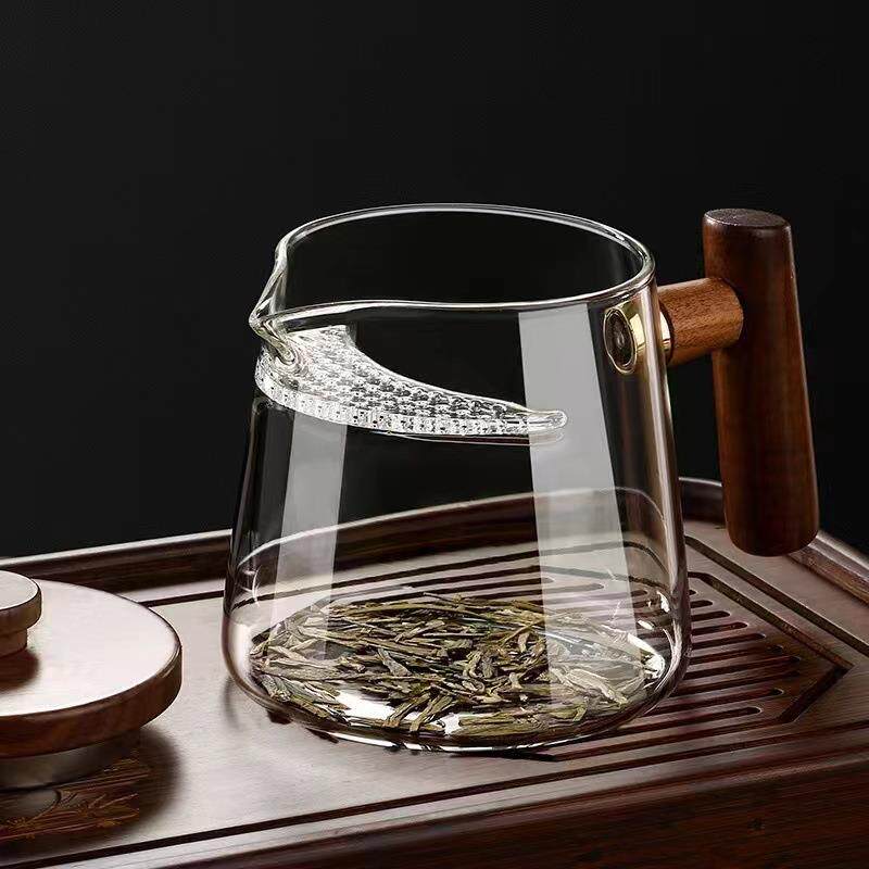 高硼硅泡茶杯月牙带过滤一体公道杯耐高温玻璃带盖绿茶杯煮茶泡茶