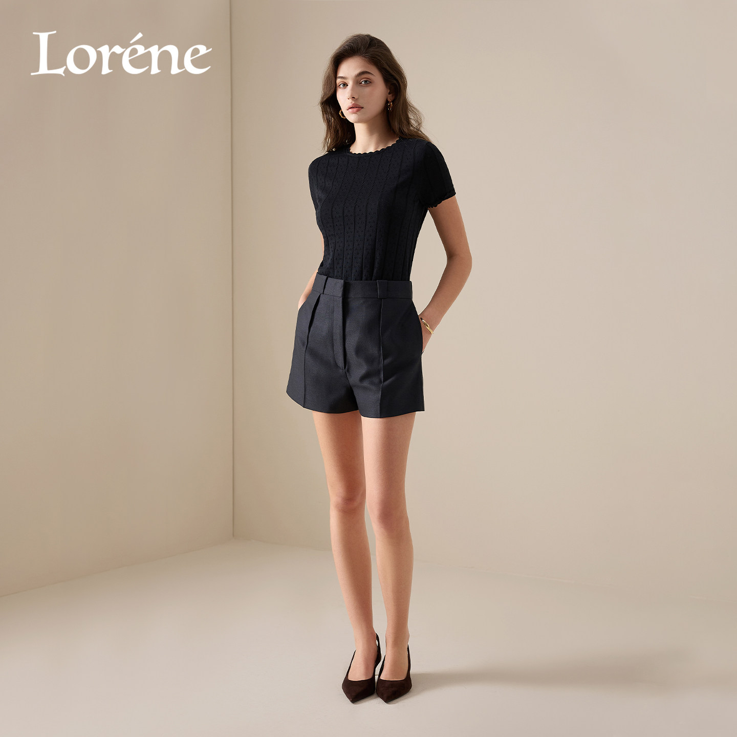 Lorene短裤女2026新款高腰羊毛短裤气质显瘦宽松五分西裤短裤