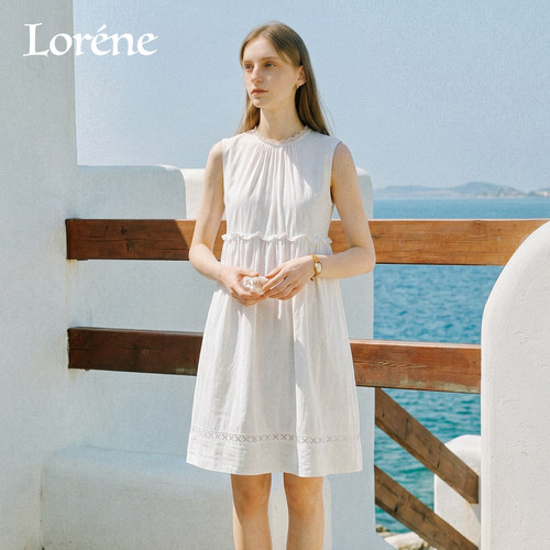 Lorene优雅甜美圆领无袖连衣裙