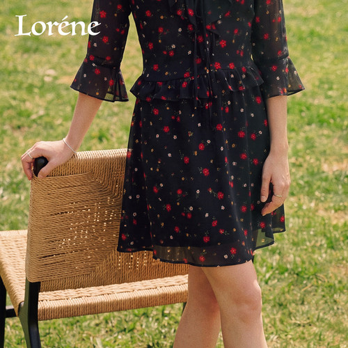 Lorene高腰A字碎花透气短裙