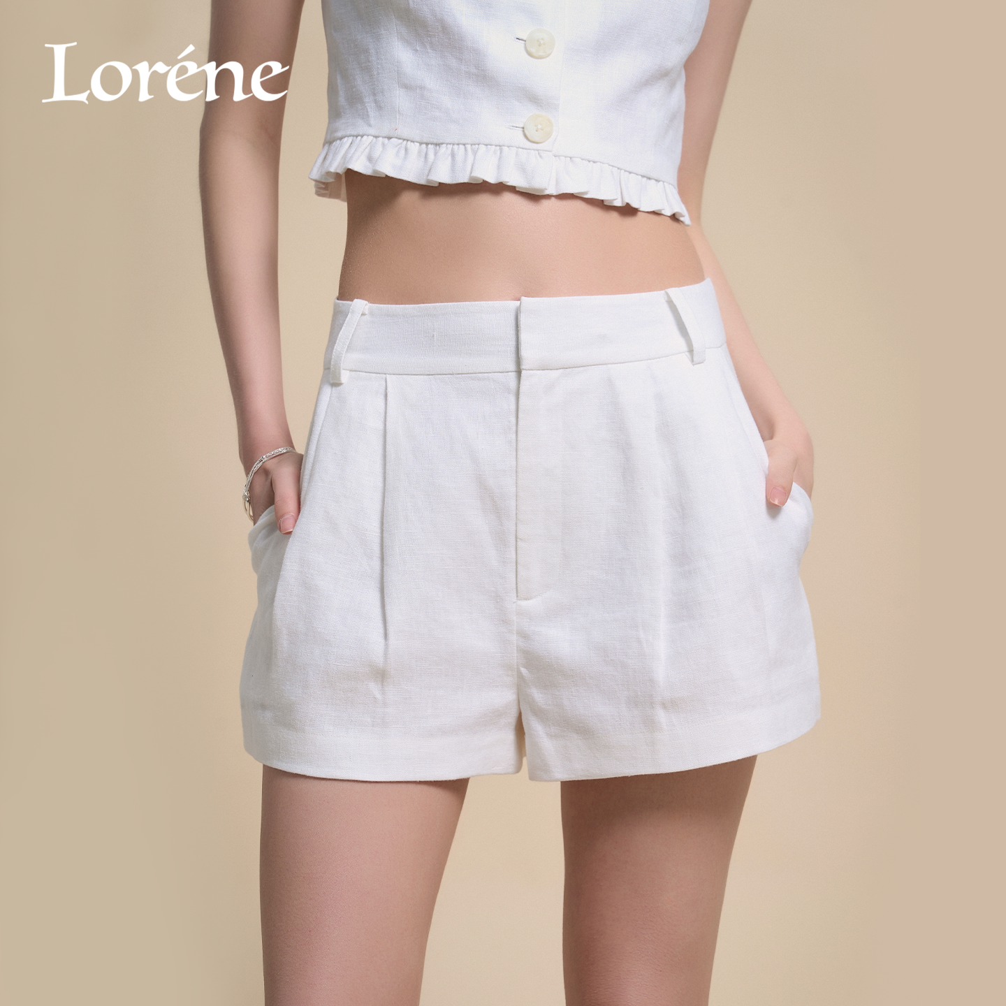 Lorene亚麻短裤女法式南海岸度假风原生亚麻A字版阔腿肌理感短裤