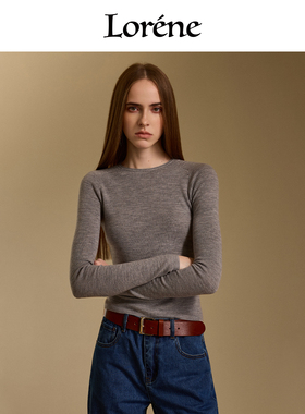 Lorene毛衣女2025秋冬新款纯羊毛针织衫圆领修身长袖保暖毛衫女