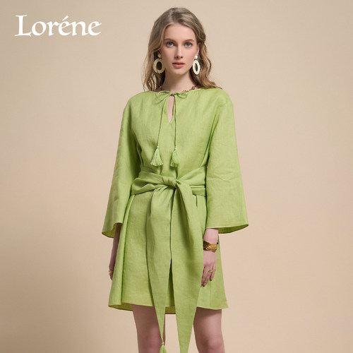 Lorene连衣裙女亚麻度假裙子