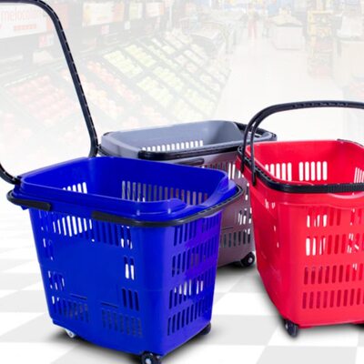 鼎昌 超市四轮拉杆式购物篮子手拉篮手提篮塑料篮买菜篮便利拖篮
