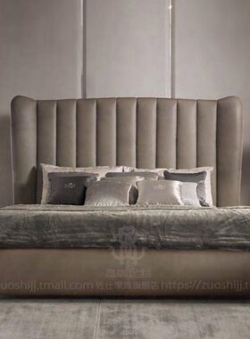 时尚灰皮质床 双人床2米2.3大床 主卧 加宽 轻奢港式灰色系次卧床